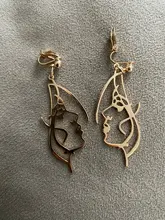 Pendientes de Clip de Cara hueca con estilo abstracto para niñas, sin Piercing, aretes con abalorio llamativo, novedad de 2019