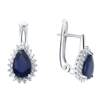 

Earrings made of silver with sapphire Nat. (U) and cubic zirconia Sint.