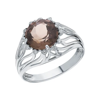 

Silver ring with раухтопазами and cubic zirconia sunlight sample 925