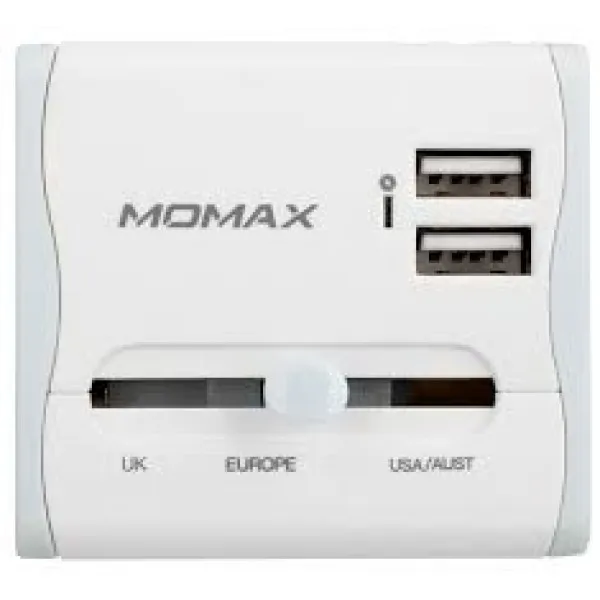 Универсальное зарядное устройство для путешествий Momax 1-World travel AC adaptor 2USB UA4(Белый