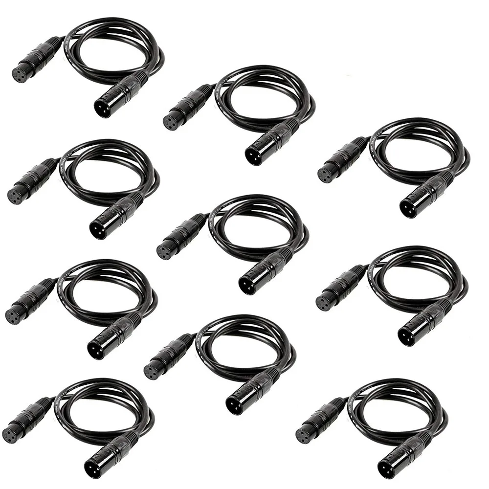 10Pcs 1m 3Pin Cable 10 упаковок металлический DMX кабель 3.2ft/1 м 3Pin сигнал XLR DMX512 Мужской к женскому кабельный разъем для движущихся головок сценический светильник - Цвет: 10Pcs 1m 3Pin Cable