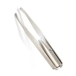 Pincettes à sourcils professionnelles en acier inoxydable, outil de maquillage, épilation des cils, avec lumière LED, pointe inclinée, nouveauté 2020 