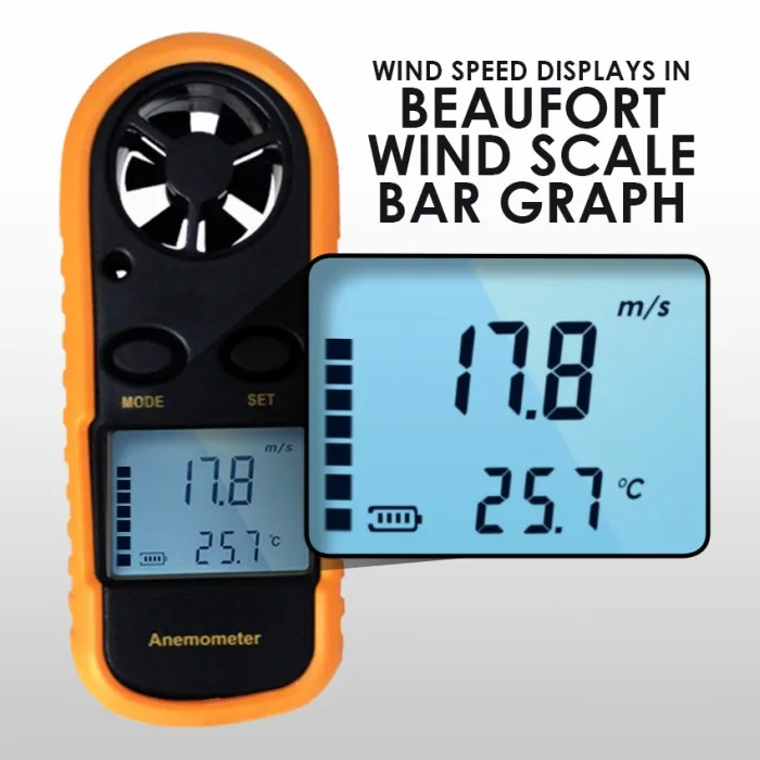 Цифровой 2-в-1 мини Анемометр-термометр воздушного потока ветра Скорость Температура Beaufort метр