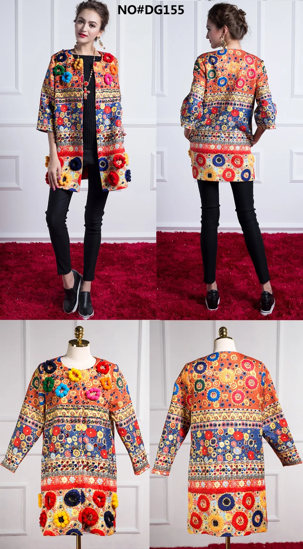 Осень, Женское пальто, модное, подиум, с принтом кактуса, 3XL, Тренч, элегантное, женское, с длинным рукавом, большое, шерстяное, с вышивкой, пальто