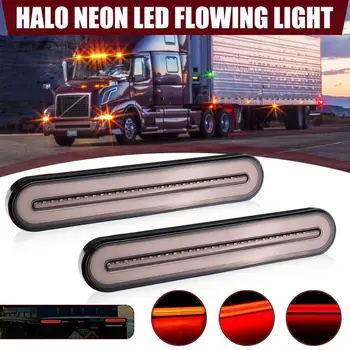 

2x Waterproof LED Trailer Truck Brake Light 3 in1 Neon Halo Ring Tail Brake Stop Turn Light Sequential Flowing Signal Light Lamp