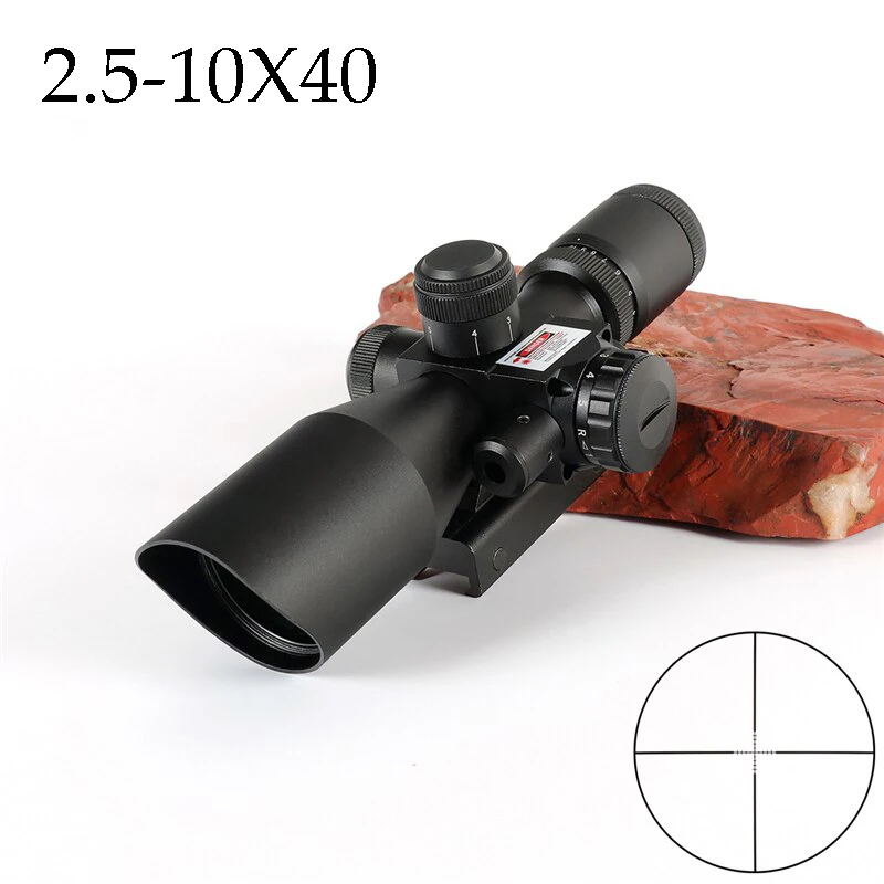 2.5-10x40 Rifle Scope with Red Laser Combo Optical Sight Illuminated Green Mil-dot Crosshair for Hunting | Спорт и развлечения