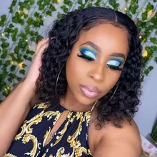 Peluca de Bob corto con onda de encaje en el agua, pelucas de cabello humano 13x4 con encaje frontal de Bob brasileño, corte Pixie Bob, peluca de cabello humano rizado