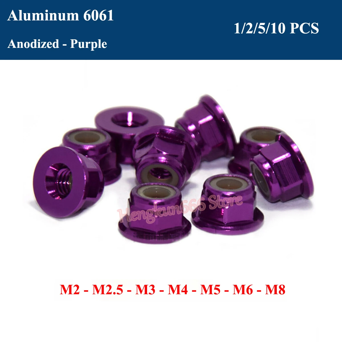 M2M25M3M4M5M6M8PurpleAnodizedAluminumFlangeNutNylonInsert
