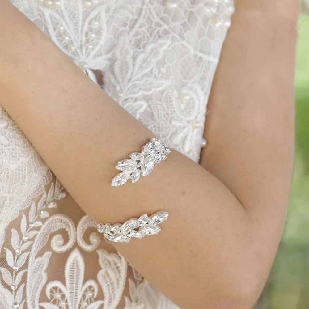 Stonefans Stylish Elegant Crystal Bracelet Bangle Leaf Bridal Bracelets Wedding Party Jewelry Charm Rhinestone Bangles for Women | Украшения