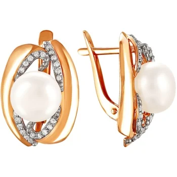 

Примаэксклюзив earrings with pearls and cubic zirconia in red gold