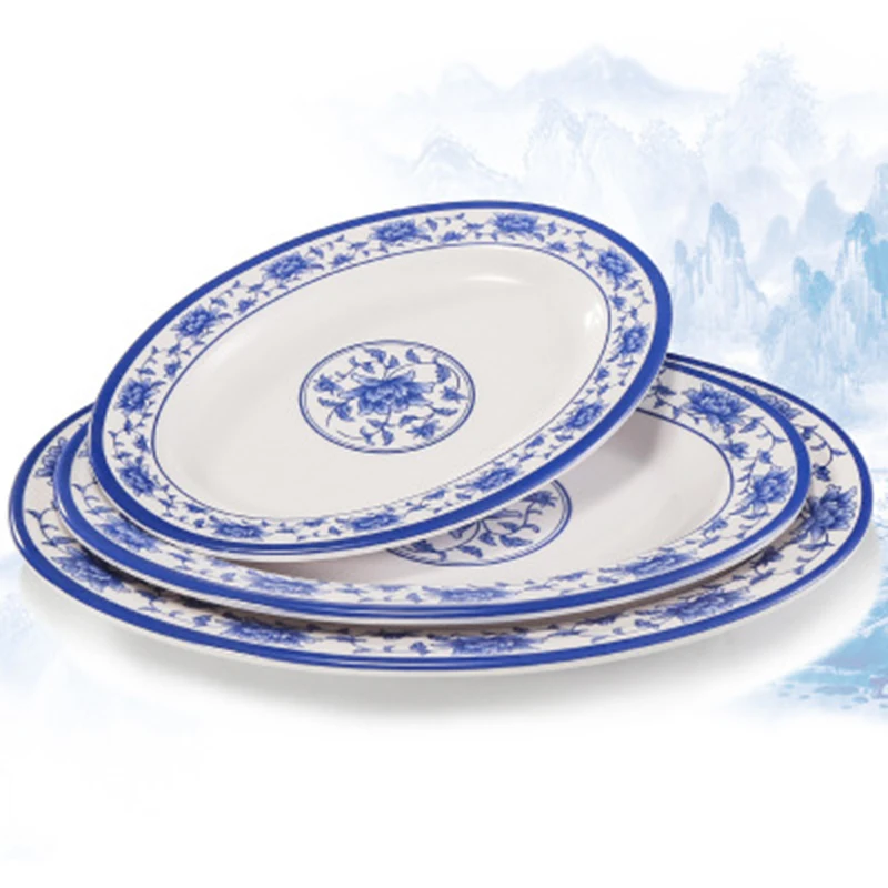 

Antique Plate Chinese Dinnerware Cooking Utensil Kitchen Blue White Porcelain Oval Shape Hotel vintage plate hot