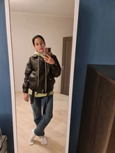 Women's Wild-Jacket Turn-Down-Collar Spring Zipper Black Fashion EAM High-Quality Loose