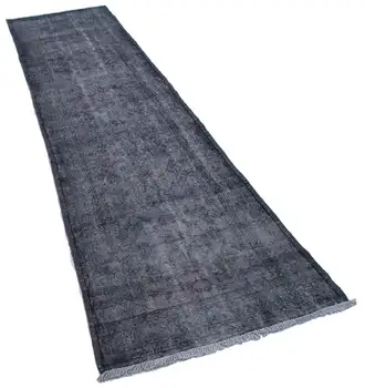 

90x350 Cm Grey Handmade Overdyed Runner Rug-3x11 Ft