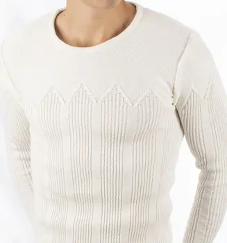 

DeepSEA White Front and Sleeves Modeled Bike Collar Knitwear Sweater 1808075