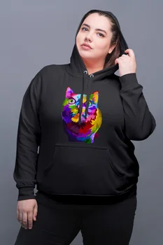 

Angemiel Wear Curious Cat Black Women Hooded Sweatshirt