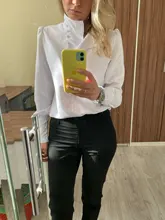Turtleneck Blouse Puff-Sleeve White Shirt Ladies Top OOTN Office Elegant Casual Solid