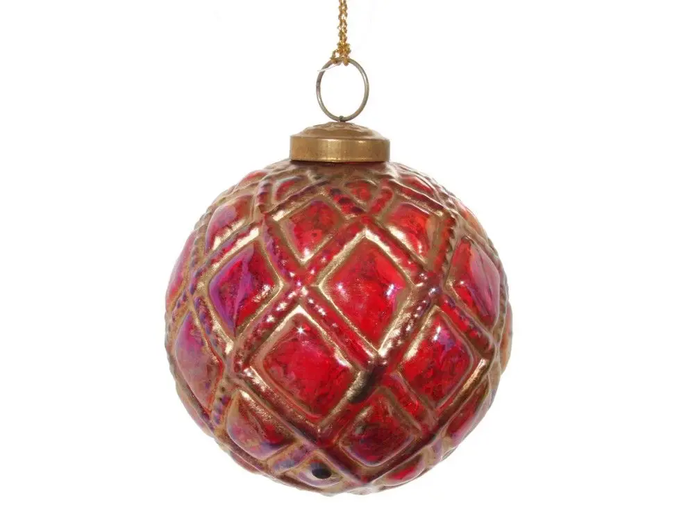 Винтажный елочный шар Сказка Востока 100 мм красный стекло (ShiShi)|Декоративные шары|