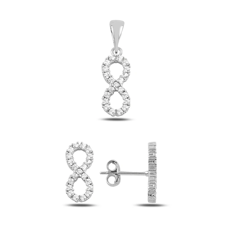 

Silver 925 Sterling Zircon Cubic Zirconia Infinity Earrings & Pendant Set