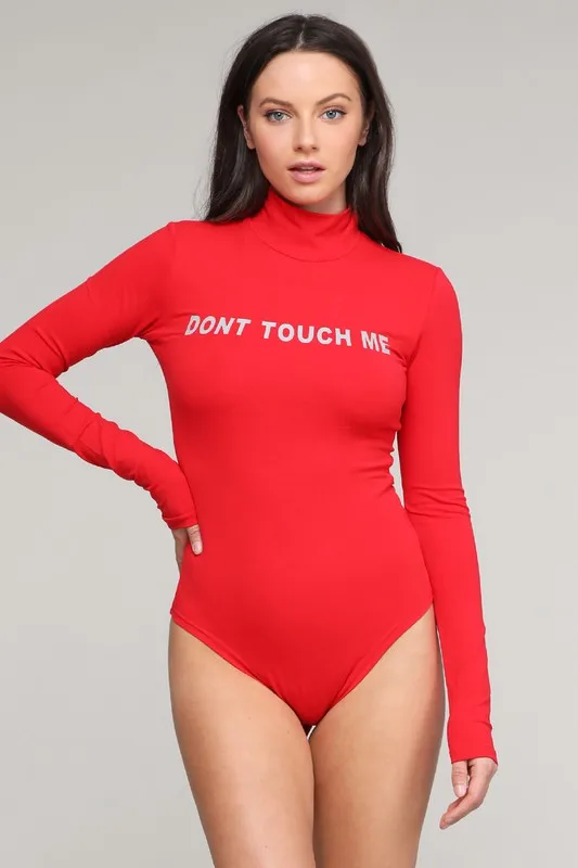 Reflective Letters One Piece High Neck Long Sleeve Bodysuit 3 Colors Available