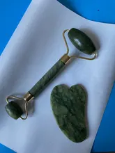Rodillo de Jade para masaje Facial, rodillo de Jade verde y rosa, piedra Natural, herramientas para el rostro, mentón, cuello, belleza, cuidado de la piel
