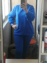 Outfits Women Tracksuit Sweatpants-Set Tops Two-Piece-Set Blue Cotton And Solid MEIYANGYOUNG