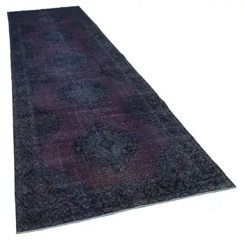 

140x425 Cm Blue Handmade English Over Dyed Runner Rug-5x14 Ft