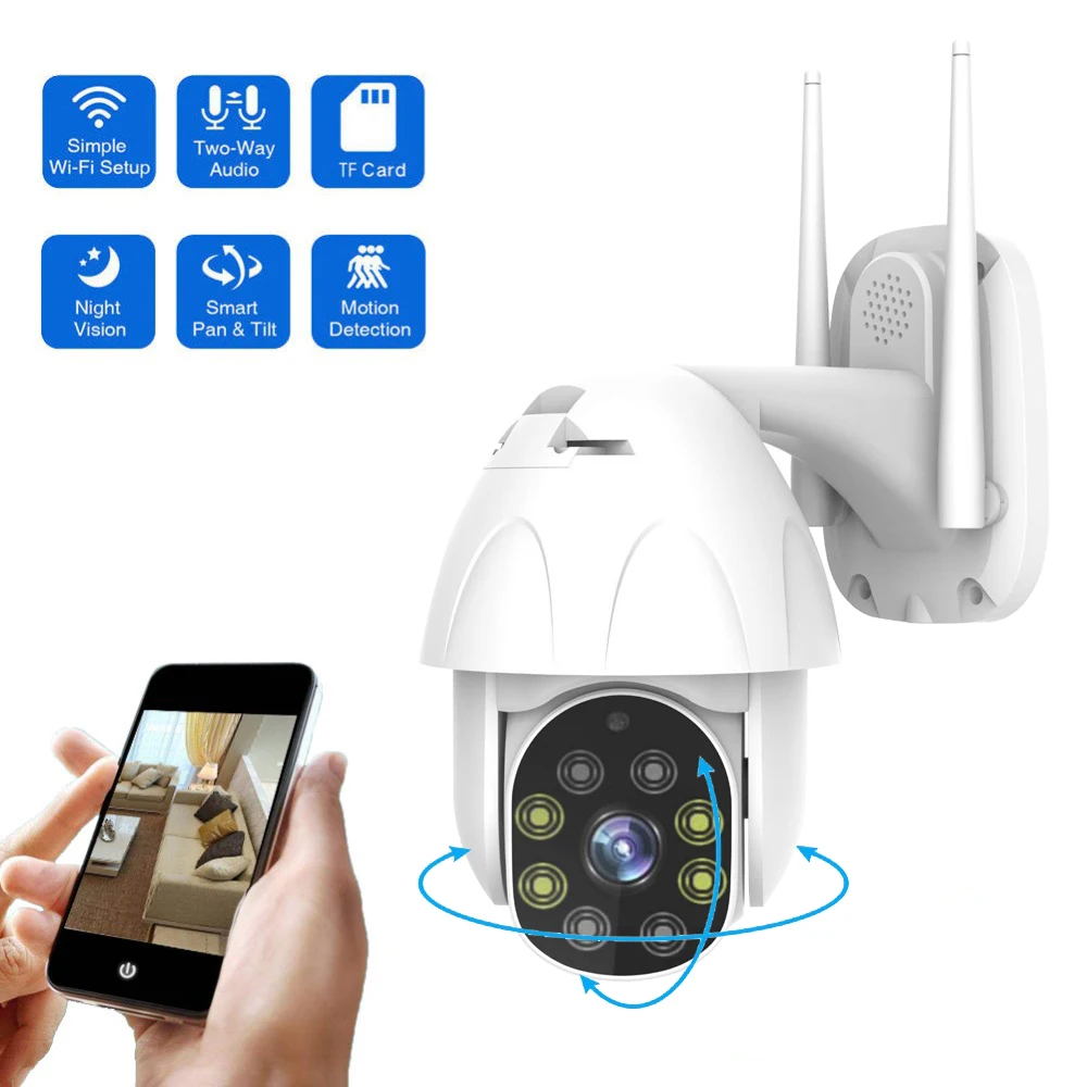 

1080P PTZ Dome Security Camera Outdoor Wireless Pan Tilt Zoom (4xDigital) IP Camera Two Way Audio Color Night Vision Motion