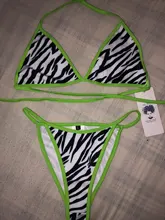 Las mujeres conjuntos de Bikini estampado de cebra verde neón de vacaciones de playa de ocio 2 piezas Sexy traje de baño de trajes G String Thong Tops Halter para mujer traje de baño