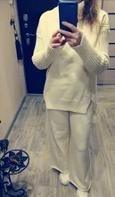 Women Tracksuit Pants Pullovers Sweater-Set Spring Wide-Legs Warm Turtleneck Autumn JXMYY