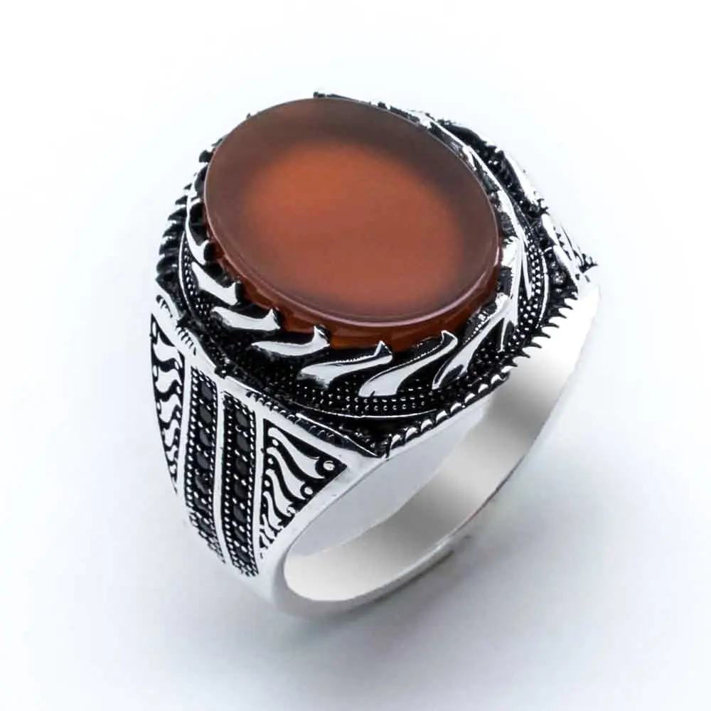 925 пробы серебряный с агатом камень мужское кольцо|Кольца| |