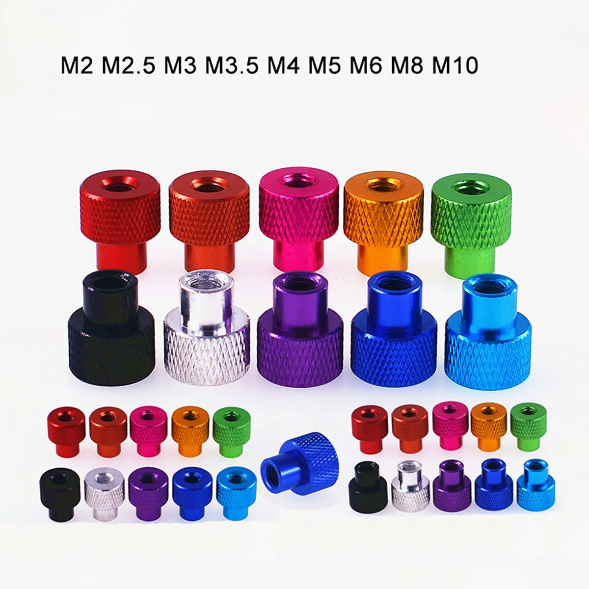 알루미늄 널링 하이 스텝 썸 너트, 양극 산화 처리된 RC 모델용, 스루 홀 핸드 조임 너트, M2, M2.5, M3, M3.5, M4, M5, M6, M8, M10, 3 개