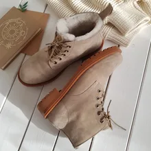 BeauToday-Botas de nieve de lana de piel auténtica para mujer, zapatos de plataforma con cordones y punta redonda, longitud hasta el tobillo, hechos a mano, para invierno, 03281
