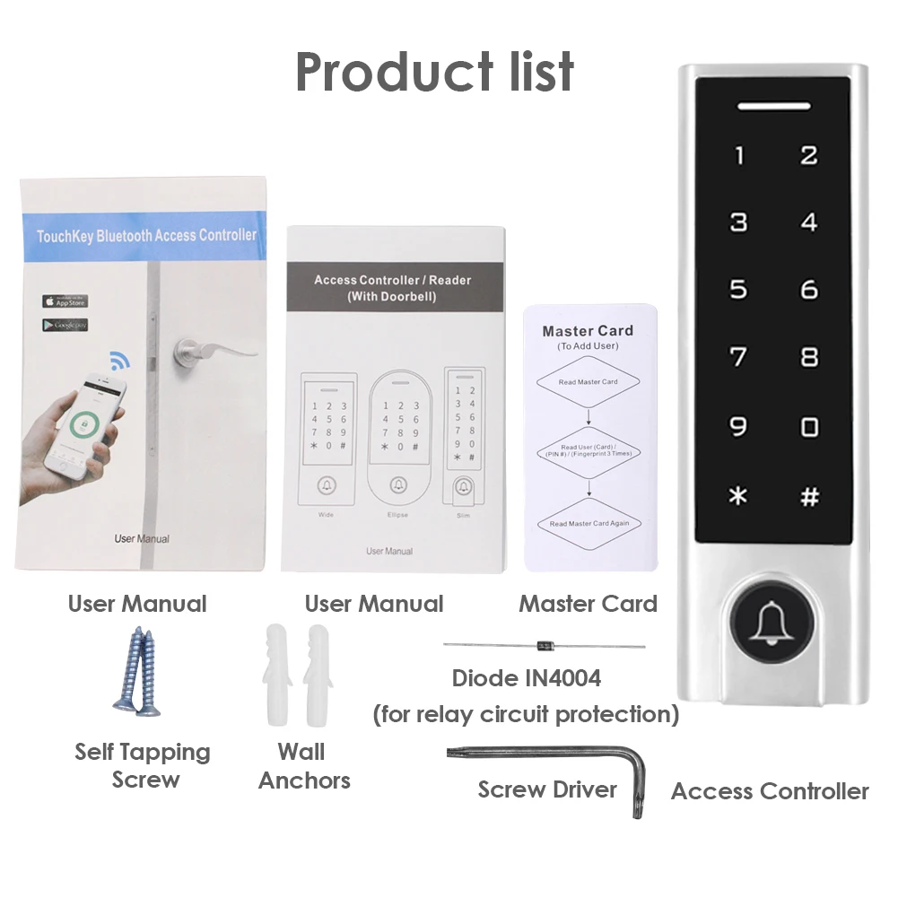 H3/HF3 Wifi APP Access Control Keypad 125Khz RFID Card Reader Electric Lock Wate
