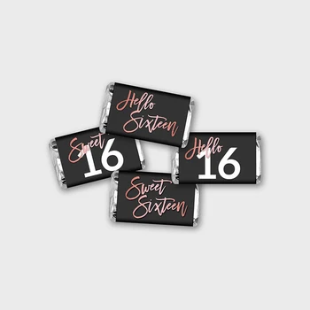 

Sweet Sixteen Mini Candy Bar Wrapper Sweet 16 Mini Candy Favor - Black & Rose Stickers