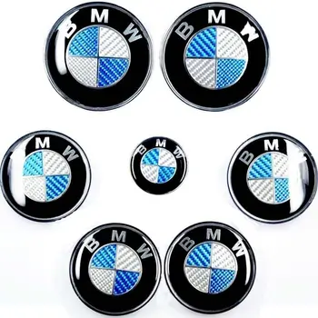 

KIT 7 INSIGNIAS BMW / CARBON Blue & White / Bonnet + Trunk + Wheels + Steering wheel