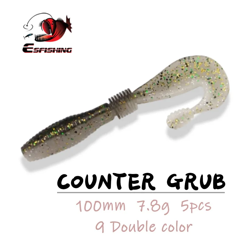 ESFISHING Counter Grub 5pcs 100mm Sigle Tail Grub Soft Artificial Silicone  Baits Pesca Fishing Lures For all Fish Double Colors