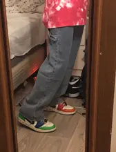 Women Jeans Cargo-Pants Wide-Leg Gray Loose Blue Girl Baggy High-Waist Straight Casual