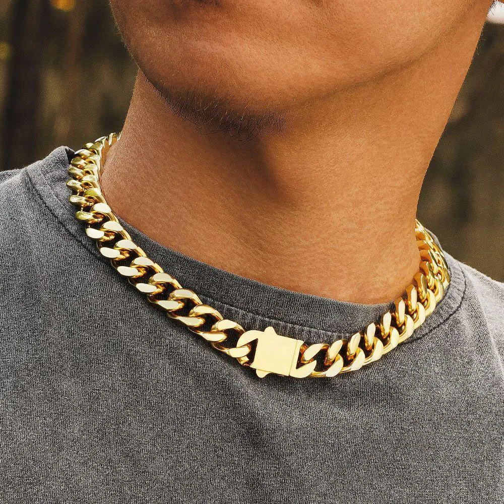 KeyStyle Catena Cubana Uomo In Acciaio Inossidabile 316L - Larghezza 4 Mm, Lunghezza 66 Cm - Placcato Nero/Oro/Argento
