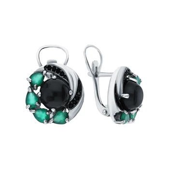 

Silver earrings with nanocrystal, Onyx and agate sunlight sample 925