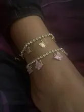 Tobillera de mariposa para mujer, cadena de tenis con diamantes de imitación, joyería para pie, tobillera de playa para verano