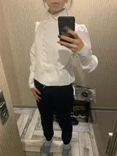 Turtleneck Blouse Puff-Sleeve White Shirt Ladies Top OOTN Office Elegant Casual Solid