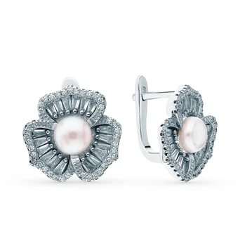 

Silver earrings with cubic zirconia and pearls cultured sunlight sample 925