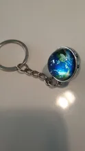 Llavero con diseño de galaxia y Planeta, cadena con colgante de doble cara con diseño de bola de cristal y sistema Solar a la moda, joyería universo