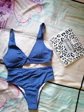 Womens Swimsuits Swimwear Bikini-Set Ribbed Push-Up Black INGAGA High-Waist Biquini