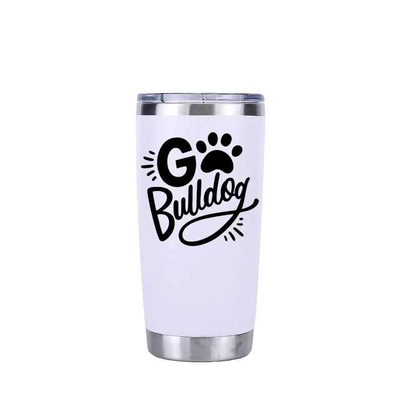 20 oz white Go Bulldogs 30oz тумблер дорожная Автомобильная кружка с двойными стенками Изолированная вакуумная фляжка термос из нержавеющей стали термос для воды, кофе чашка - Цвет: 20 oz white