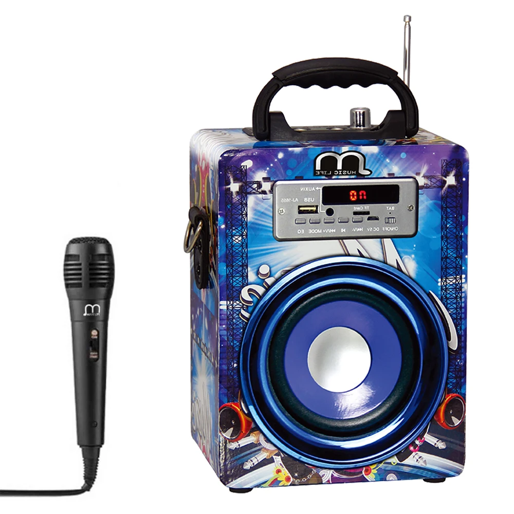 Portable Bluetooth Speaker Portable Karaoke Speaker with Microphone FM Radio TF Card 3 Color Cheap