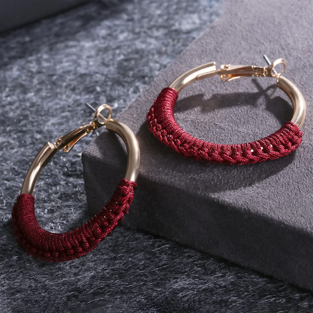 EPI, 1 пара, роскошные золотые серьги-кольца, покрытые Красной веревкой для женщин и мужчин, круглые серьги-кольца, серьги, ювелирные изделия