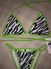 Las mujeres conjuntos de Bikini estampado de cebra verde neón de vacaciones de playa de ocio 2 piezas Sexy traje de baño de trajes G String Thong Tops Halter para mujer traje de baño