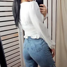 Short Blouses Womens Tops Long-Sleeve Vintage Square-Collar Casual Simple New Bow Solid