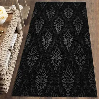 

Else Black White Damask Vintage Moroccan 3d Print Non Slip Microfiber Washable Long Runner Mat Floor Mat Rugs Hallway Carpets